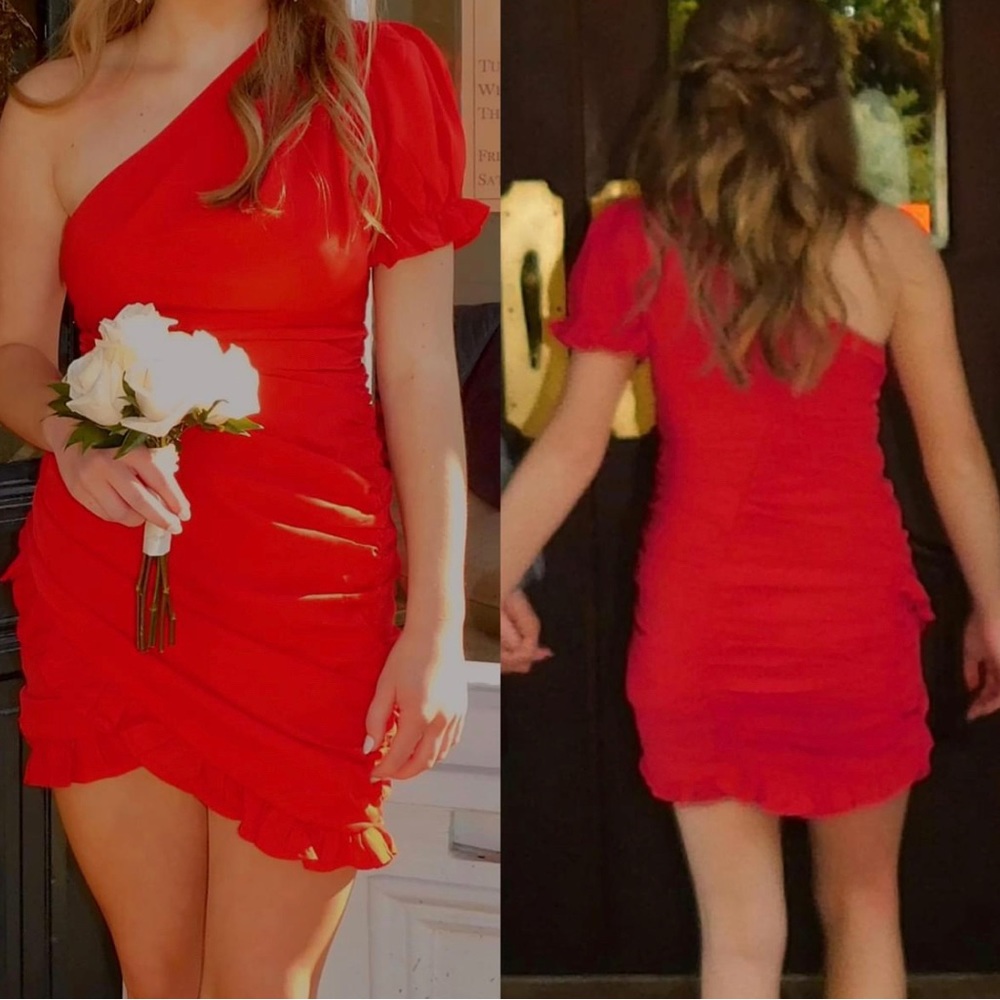 short red dress! perfect for any formals or game days